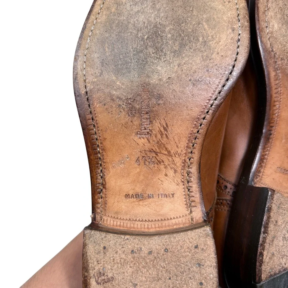Franceschetti Wingtip Oxford Mens 41.5 Brown Leather Brogue Derby Italy